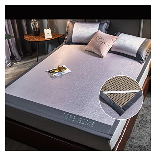 YGSGJSP Ice Silk Bettlaken Sommer-Schlafmatte Naked Sleeping Natural Ice Rattan-Matte Bambusmatte Matratze Ice Silk Mat rutschfeste Faltbare kühle Schlafmatte(Lace-1,3pcs Set 180x200cm) von YGSGJSP