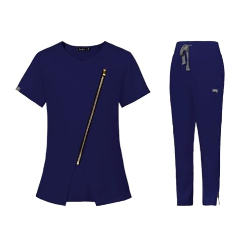 YGSGJSP Krankenschwesteruniform Frauen Krankenschwester Arbeitskleidung OP-Saal Tops und Hosen Groomers Haustier Veterinär Reißverschluss Gesundheitspflege-Sets(Deep Blue,M) von YGSGJSP