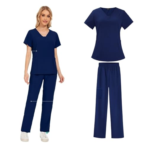 YGSGJSP Krankenschwesteruniform Klinische Uniform Scrubs Anzug Uniform Krankenhaus Scrub Joggers Kleidung Arzt Krankenpflege Uniform Scrubs for Frauen Set(Deep Blue,S) von YGSGJSP