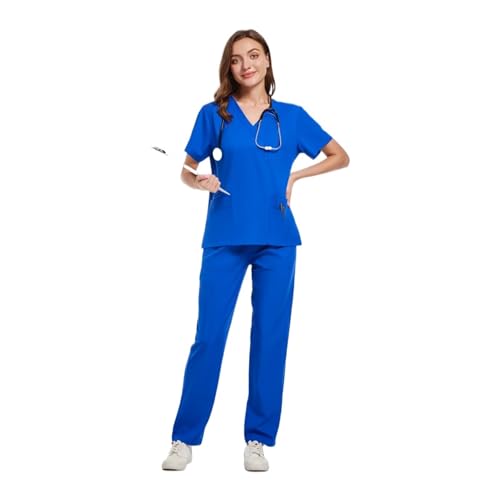 YGSGJSP Krankenschwesteruniform Krankenschwester Uniform Frau Krankenhaus Arzt Sweatshirt Stillhose Unisex Werkstatt Uniformen Schönheit Arbeitskleidung(Deep Blue,S) von YGSGJSP