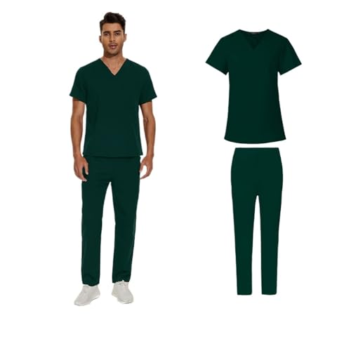 YGSGJSP Krankenschwesteruniform Männer Scrubs Uniform Labor Set Männliche Klinik Krankenhaus Arzt Overalls V-Ausschnitt Scrub Apotheke Krankenschwester Kleidung(42019-Green,S) von YGSGJSP