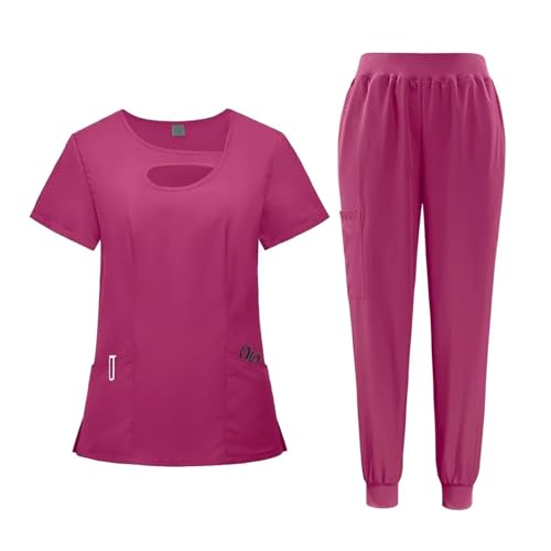 YGSGJSP Krankenschwesteruniform Scrub Designs Frauen Jogger Klinik Krankenschwester Uniformen Krankenpflege Scrubs Uniformen Sets Krankenhaus Uniformen(42070-Rose red,XXL) von YGSGJSP