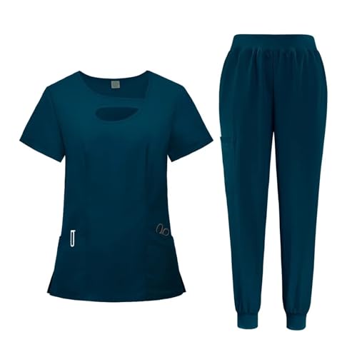 YGSGJSP Krankenschwesteruniform Scrub Designs Frauen Jogger Klinik Krankenschwester Uniformen Krankenpflege Scrubs Uniformen Sets Krankenhaus Uniformen(Blue,L) von YGSGJSP