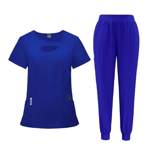 YGSGJSP Krankenschwesteruniform Scrub Designs Frauen Jogger Klinik Krankenschwester Uniformen Krankenpflege Scrubs Uniformen Sets Krankenhaus Uniformen(Blue1,M) von YGSGJSP