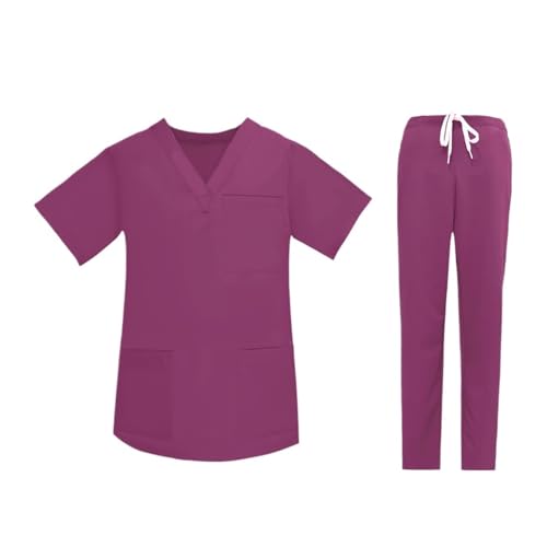 YGSGJSP Krankenschwesteruniform Scrubs Uniform Multi Kurzarm Tops Hosen Krankenhaus Set Damen Herren Pet Shop Arzt Scrub Chirurgie Arbeitskleidung Scrub(Rose Suit,L) von YGSGJSP