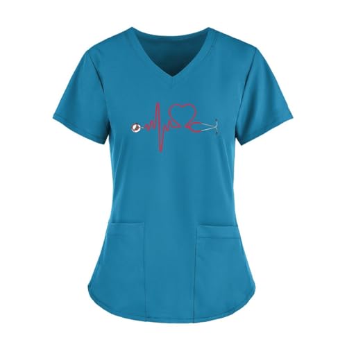 YGSGJSP Krankenschwesteruniform Sommer Damenbekleidung mit Muster Kurzarm V-Ausschnitt Tops Uniform Kurzarm Doktor Krankenschwester(Color1,2XL) von YGSGJSP