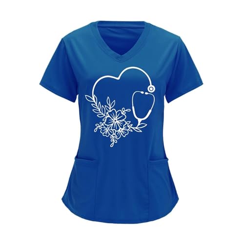 YGSGJSP Krankenschwesteruniform Sommer Damenbekleidung mit Muster Kurzarm V-Ausschnitt Tops Uniform Kurzarm Doktor Krankenschwester(Color18,S) von YGSGJSP