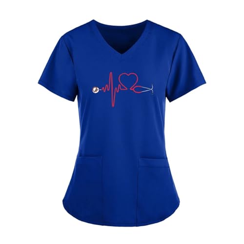 YGSGJSP Krankenschwesteruniform Sommer Damenbekleidung mit Muster Kurzarm V-Ausschnitt Tops Uniform Kurzarm Doktor Krankenschwester(Color2,M) von YGSGJSP