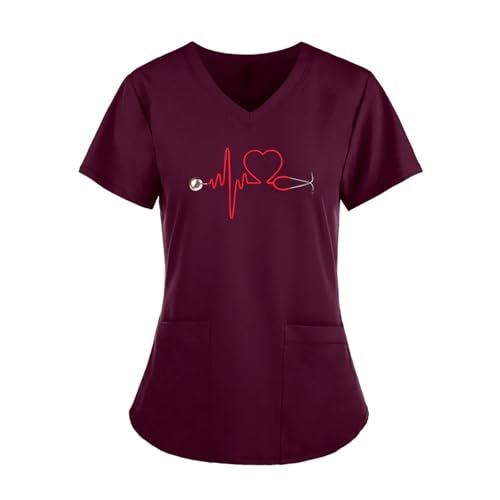 YGSGJSP Krankenschwesteruniform Sommer Damenbekleidung mit Muster Kurzarm V-Ausschnitt Tops Uniform Kurzarm Doktor Krankenschwester(Color5,S) von YGSGJSP