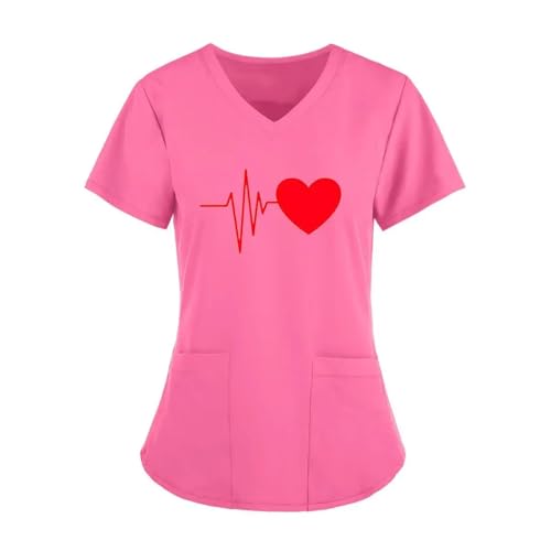 YGSGJSP Krankenschwesteruniform Sommer Damenbekleidung mit Muster Kurzarm V-Ausschnitt Tops Uniform Kurzarm Doktor Krankenschwester(Color7,XL) von YGSGJSP