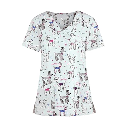 YGSGJSP Krankenschwesteruniform Sommerkleidung Damen Scrub Top, pflegeleicht mit Animal-Print und praktischen Taschen(Color12,XL) von YGSGJSP