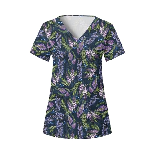 YGSGJSP Krankenschwesteruniform Sommerkleidung Damen Scrub Top, pflegeleicht mit Animal-Print und praktischen Taschen(Color14,S) von YGSGJSP