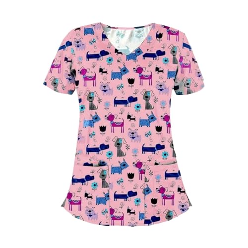 YGSGJSP Krankenschwesteruniform Sommerkleidung Damen Scrub Top, pflegeleicht mit Animal-Print und praktischen Taschen(Color3,5XL) von YGSGJSP