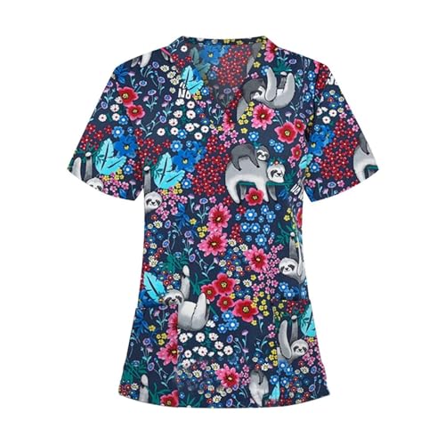 YGSGJSP Krankenschwesteruniform Sommerkleidung Damen Scrub Top, pflegeleicht mit Animal-Print und praktischen Taschen(Color8,L) von YGSGJSP
