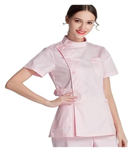 YGSGJSP Krankenschwesteruniform Weiße Kurze Scrubs Top Krankenschwester Uniformen Set Laborkittel Arzt Uniform Damen Kleidung Rosa Schönheitssalon Kleidung(Pink Short(no Pants,M) von YGSGJSP