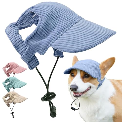 Hunde-Baseballkappe,Sommer-Strand-Visiermütze für Hunde und Katzen mit Ohrlöchern,rutschfeste Silikonseil-Baseballkappe,verstellbare Sonnenhaube für Welpen,Kopfbedeckung,Strand-Visiermütze (Blue,XS) von YGSIKY