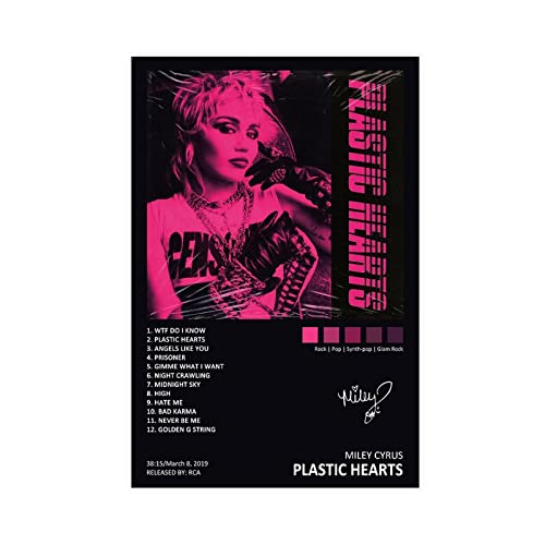 YGULC Miley Poster Cyrus Kunststoff Herzen Musikalbum Cover signiert Limited Poster Leinwand Poster Wandkunst Dekor Druck Bild Gemälde für Wohnzimmer Schlafzimmer Dekoration Rahmen: 30 x 45 cm von YGULC