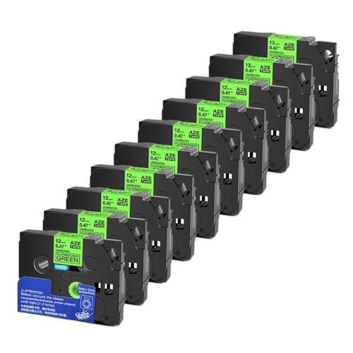 5 10pcs Tze 6 9 12 18 24 mm laminierte Kassetten -Kassetten -Klebeband, kompatibel mit H110 -Etikettenhersteller und ähnlichen Modellen, einschließlich Tze231 Tze241 TZ131 Tze251(BK on Flu-G-10PK) von YGUWZ