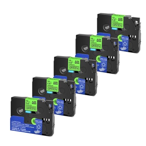 5 10pcs Tze 6 9 12 18 24 mm laminierte Kassetten -Kassetten -Klebeband, kompatibel mit H110 -Etikettenhersteller und ähnlichen Modellen, einschließlich Tze231 Tze241 TZ131 Tze251(BK on Flu-G-5PK) von YGUWZ