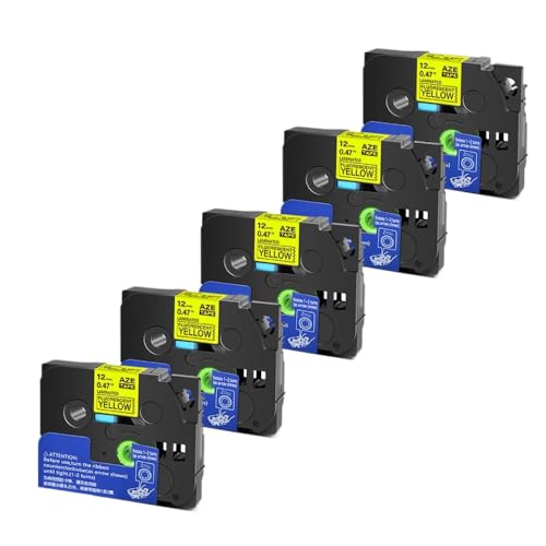 5 10pcs Tze 6 9 12 18 24 mm laminierte Kassetten -Kassetten -Klebeband, kompatibel mit H110 -Etikettenhersteller und ähnlichen Modellen, einschließlich Tze231 Tze241 TZ131 Tze251(BK on Flu-Y-5PK) von YGUWZ