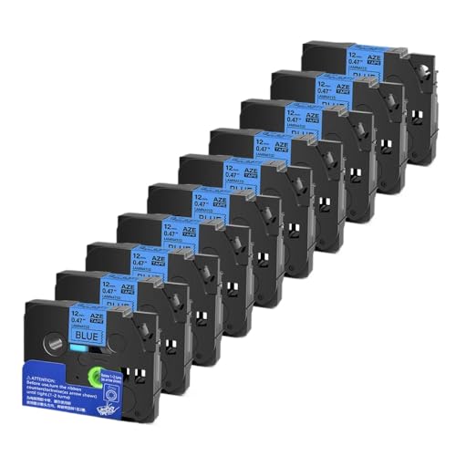 5 10pcs Tze 6 9 12 18 24 mm laminierte Kassetten -Kassetten -Klebeband, kompatibel mit H110 -Etikettenhersteller und ähnlichen Modellen, einschließlich Tze231 Tze241 TZ131 Tze251(Black on Blue-10PK) von YGUWZ