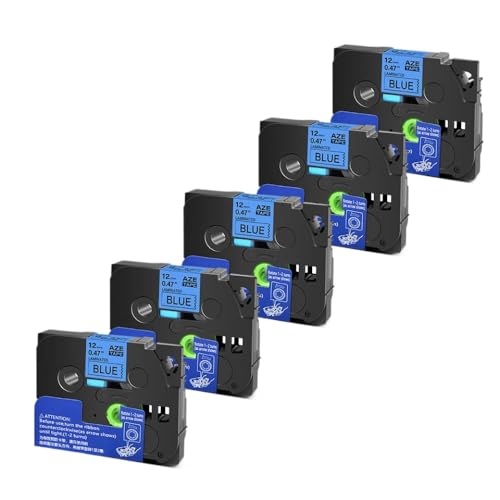 5 10pcs Tze 6 9 12 18 24 mm laminierte Kassetten -Kassetten -Klebeband, kompatibel mit H110 -Etikettenhersteller und ähnlichen Modellen, einschließlich Tze231 Tze241 TZ131 Tze251(Black on Blue-5PK) von YGUWZ