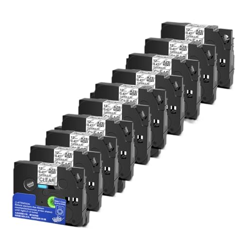 5 10pcs Tze 6 9 12 18 24 mm laminierte Kassetten -Kassetten -Klebeband, kompatibel mit H110 -Etikettenhersteller und ähnlichen Modellen, einschließlich Tze231 Tze241 TZ131 Tze251(Black on Clear-10PK) von YGUWZ