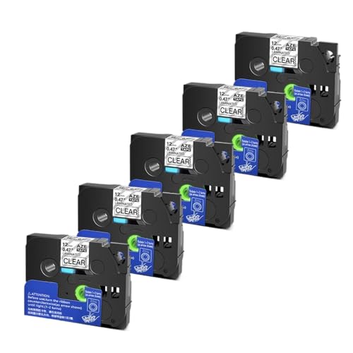 5 10pcs Tze 6 9 12 18 24 mm laminierte Kassetten -Kassetten -Klebeband, kompatibel mit H110 -Etikettenhersteller und ähnlichen Modellen, einschließlich Tze231 Tze241 TZ131 Tze251(Black on Clear-5PK) von YGUWZ