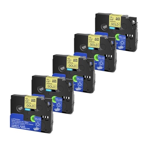 5 10pcs Tze 6 9 12 18 24 mm laminierte Kassetten -Kassetten -Klebeband, kompatibel mit H110 -Etikettenhersteller und ähnlichen Modellen, einschließlich Tze231 Tze241 TZ131 Tze251(Black on Gold-5PK) von YGUWZ