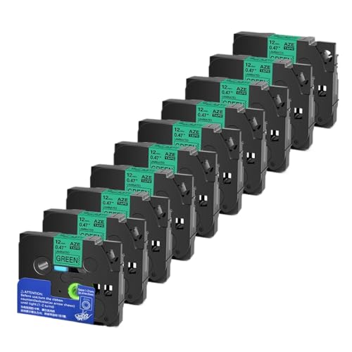 5 10pcs Tze 6 9 12 18 24 mm laminierte Kassetten -Kassetten -Klebeband, kompatibel mit H110 -Etikettenhersteller und ähnlichen Modellen, einschließlich Tze231 Tze241 TZ131 Tze251(Black on Green-10PK) von YGUWZ