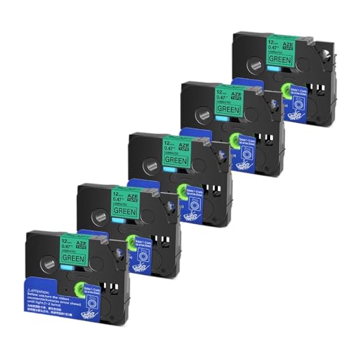 5 10pcs Tze 6 9 12 18 24 mm laminierte Kassetten -Kassetten -Klebeband, kompatibel mit H110 -Etikettenhersteller und ähnlichen Modellen, einschließlich Tze231 Tze241 TZ131 Tze251(Black on Green-5PK) von YGUWZ