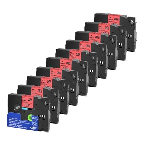 5 10pcs Tze 6 9 12 18 24 mm laminierte Kassetten -Kassetten -Klebeband, kompatibel mit H110 -Etikettenhersteller und ähnlichen Modellen, einschließlich Tze231 Tze241 TZ131 Tze251(Black on Red-10PK) von YGUWZ