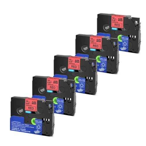 5 10pcs Tze 6 9 12 18 24 mm laminierte Kassetten -Kassetten -Klebeband, kompatibel mit H110 -Etikettenhersteller und ähnlichen Modellen, einschließlich Tze231 Tze241 TZ131 Tze251(Black on Red-5PK) von YGUWZ