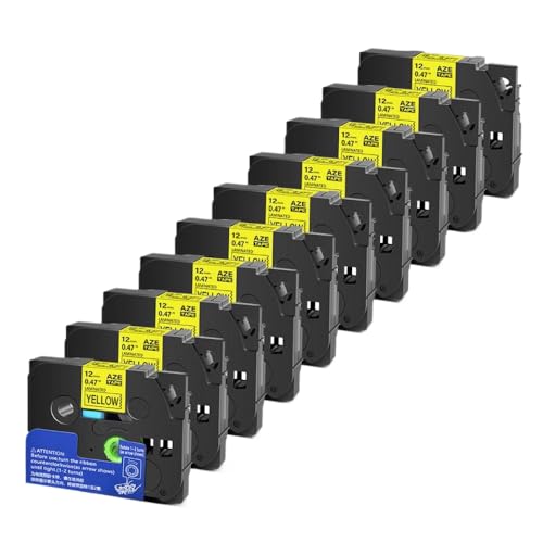 5 10pcs Tze 6 9 12 18 24 mm laminierte Kassetten -Kassetten -Klebeband, kompatibel mit H110 -Etikettenhersteller und ähnlichen Modellen, einschließlich Tze231 Tze241 TZ131 Tze251(Black on Yellow-10PK) von YGUWZ