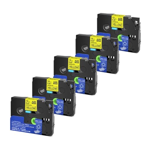 5 10pcs Tze 6 9 12 18 24 mm laminierte Kassetten -Kassetten -Klebeband, kompatibel mit H110 -Etikettenhersteller und ähnlichen Modellen, einschließlich Tze231 Tze241 TZ131 Tze251(Black on Yellow-5PK) von YGUWZ