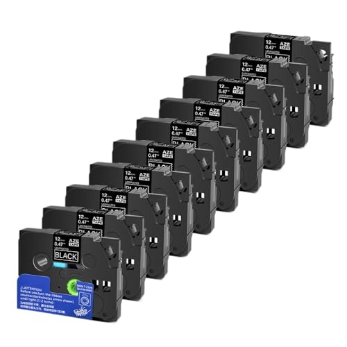 5 10pcs Tze 6 9 12 18 24 mm laminierte Kassetten -Kassetten -Klebeband, kompatibel mit H110 -Etikettenhersteller und ähnlichen Modellen, einschließlich Tze231 Tze241 TZ131 Tze251(White on Black-10PK) von YGUWZ