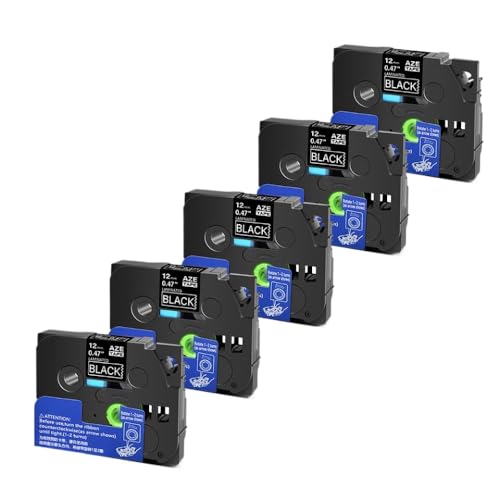 5 10pcs Tze 6 9 12 18 24 mm laminierte Kassetten -Kassetten -Klebeband, kompatibel mit H110 -Etikettenhersteller und ähnlichen Modellen, einschließlich Tze231 Tze241 TZ131 Tze251(White on Black-5PK) von YGUWZ