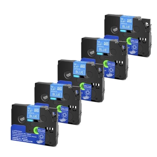 5 10pcs Tze 6 9 12 18 24 mm laminierte Kassetten -Kassetten -Klebeband, kompatibel mit H110 -Etikettenhersteller und ähnlichen Modellen, einschließlich Tze231 Tze241 TZ131 Tze251(White on Blue-5PK) von YGUWZ