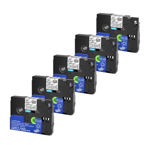 5 10pcs Tze 6 9 12 18 24 mm laminierte Kassetten -Kassetten -Klebeband, kompatibel mit H110 -Etikettenhersteller und ähnlichen Modellen, einschließlich Tze231 Tze241 TZ131 Tze251(White on Clear-5PK) von YGUWZ