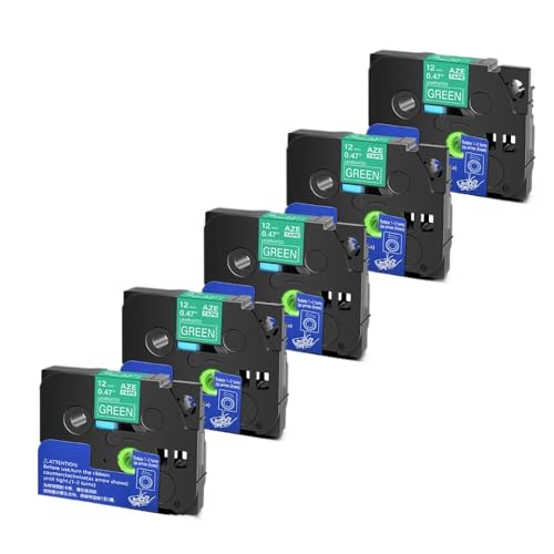 5 10pcs Tze 6 9 12 18 24 mm laminierte Kassetten -Kassetten -Klebeband, kompatibel mit H110 -Etikettenhersteller und ähnlichen Modellen, einschließlich Tze231 Tze241 TZ131 Tze251(White on Green-5PK) von YGUWZ