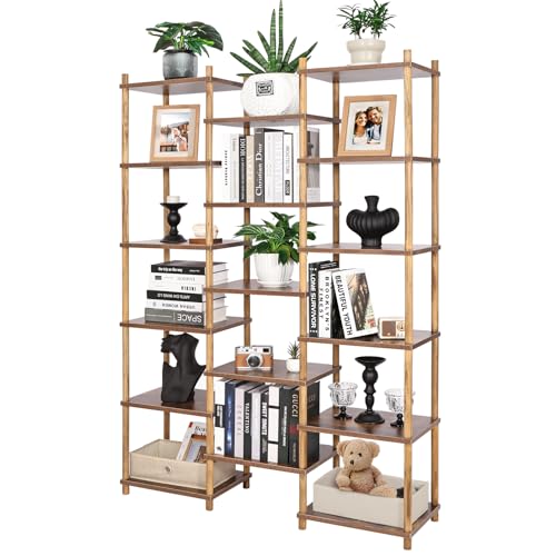 YGYQZ Bücherregal, Standregal mit 17 Ablagen, Holz Raumteiler Regal für Wohnzimmer, Arbeitszimmer, Büro Braun 114x30x163 cm von YGYQZ
