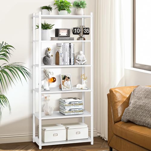 YGYQZ Regal, Weiß Bücherregal, Hohes Standregal mit 6 Ebenen, Holz offene Raumteiler Regal für Schlafzimmer Wohnzimmer, 167 x 80 x 30 cm von YGYQZ