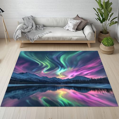 Aurora Natur Landschaft Teppich Weich Schlafzimmer 160 X 230 cm, See Gebirge Kiefer Teppich Kurzflor Antirutsch Waschbar, Jungle Schneeszene Teppiche Weich Wohnzimmer, Kinderzimmer, Esszimmer Aurora Natur Landschaft Teppich Weich Schlafzimmer 160 X 230 cm, See Gebirge Kiefer Teppich Kurzflor Antirutsch Waschbar, Jungle Schneeszene Teppiche Weich Wohnzimmer, Kinderzimmer, Esszimmer von YGcegcia