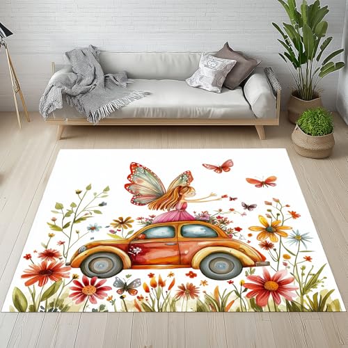 Auto Mädchen Schmetterling Gänseblümchen Teppiche Wohnzimmer 200x300 cm Blumenmuster Insekt Floral Teppich Groß Waschbar Rutschfest Weich Teppich Kurzflor Schmutzfangmatte Schlafzimmer Kinderzimmer Auto Mädchen Schmetterling Gänseblümchen Teppiche Wohnzimmer 200x300 cm Blumenmuster Insekt Floral Teppich Groß Waschbar Rutschfest Weich Teppich Kurzflor Schmutzfangmatte Schlafzimmer Kinderzimmer von YGcegcia