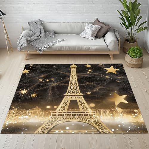 Eiffelturm Paris Thema Stadtbild Teppiche Wohnzimmer 200x300 cm Sterne Modern Luxus Romantische Teppich Groß Waschbar Rutschfest Weich Teppich Kurzflor Schmutzfangmatte Schlafzimmer Kinderzimmer von YGcegcia