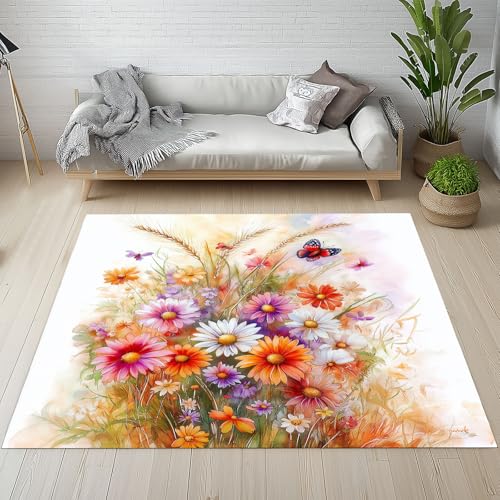 Frühling Wildblumen Floral Teppiche Wohnzimmer 200x300 cm Bauernhaus Aquarell Pflanze Blumen Teppich Groß Waschbar Rutschfest Weich Teppich Kurzflor Schmutzfangmatte Schlafzimmer Kinderzimmer Frühling Wildblumen Floral Teppiche Wohnzimmer 200x300 cm Bauernhaus Aquarell Pflanze Blumen Teppich Groß Waschbar Rutschfest Weich Teppich Kurzflor Schmutzfangmatte Schlafzimmer Kinderzimmer von YGcegcia