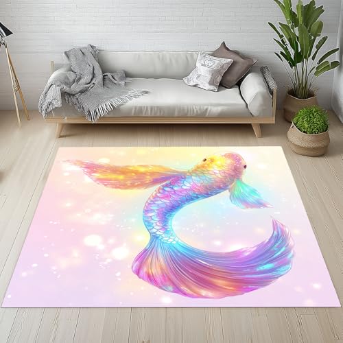 Goldfisch Fischschuppen Gedruckt Fußmatte Outdoor Meerestiere Traum Märchen Gradient Waschbare Teppich Bettvorleger Teppiche Klein Kurzflor Eingangsmatte Innen rutschfest Weich 80x120 cm von YGcegcia