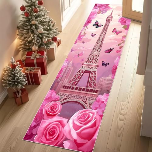 Läufer Teppich Paris Stadtbild Wahrzeichen Teppich Flur Eiffelturm Rose Blumen Schmetterling Küchenläufer 60x240 cm Rutschfest Waschbare Teppiche Kurzflor Wohnzimmer Schlafzimmer Kinderzimmer Läufer Teppich Paris Stadtbild Wahrzeichen Teppich Flur Eiffelturm Rose Blumen Schmetterling Küchenläufer 60x240 cm Rutschfest Waschbare Teppiche Kurzflor Wohnzimmer Schlafzimmer Kinderzimmer von YGcegcia