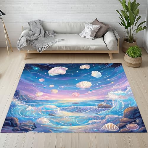 Natur Landschaft Sternenhimmel Teppiche rutschfest Märchen Traum Marine Muscheln Wellig Teppich Kurzflor Waschbar Teppiche Groß 200x200 cm Schmutzfangmatte für Wohnzimmer Schlafzimmer Natur Landschaft Sternenhimmel Teppiche rutschfest Märchen Traum Marine Muscheln Wellig Teppich Kurzflor Waschbar Teppiche Groß 200x200 cm Schmutzfangmatte für Wohnzimmer Schlafzimmer von YGcegcia