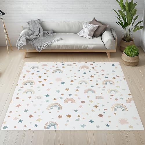 Regenbogen Sterne Teppich 200 X 300 cm, Karikatur Sternenhimmel Teppiche Waschbar Rutschfest Kurzflor Weich, Mädchen Jungen Raumdekor Teppich für Schlafzimmer, Wohnzimmer, Esszimmer, Kinderzimmer Regenbogen Sterne Teppich 200 X 300 cm, Karikatur Sternenhimmel Teppiche Waschbar Rutschfest Kurzflor Weich, Mädchen Jungen Raumdekor Teppich für Schlafzimmer, Wohnzimmer, Esszimmer, Kinderzimmer von YGcegcia
